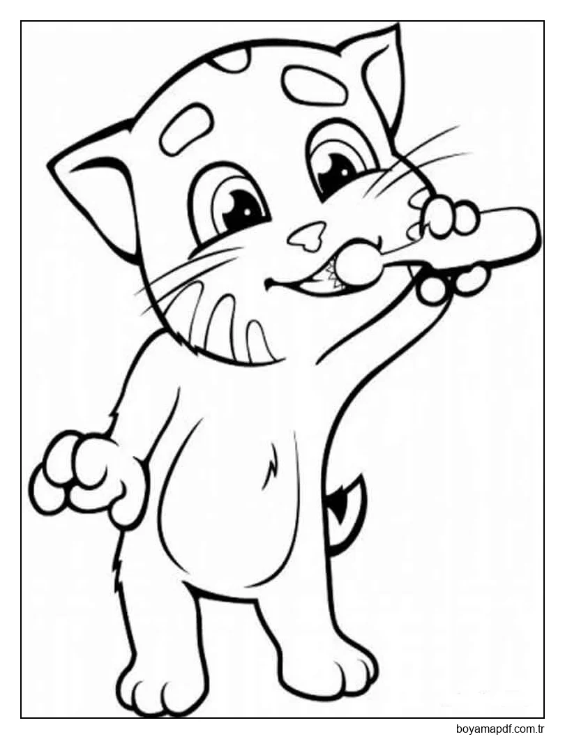 Tom'la Diş Fırçalamak Boyama Sayfası