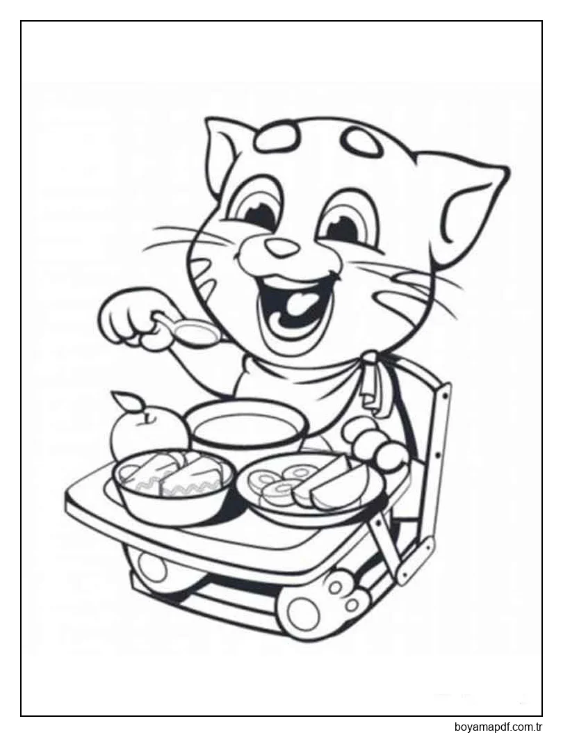 Tom'la Öğle Yemeği Boyama Sayfası