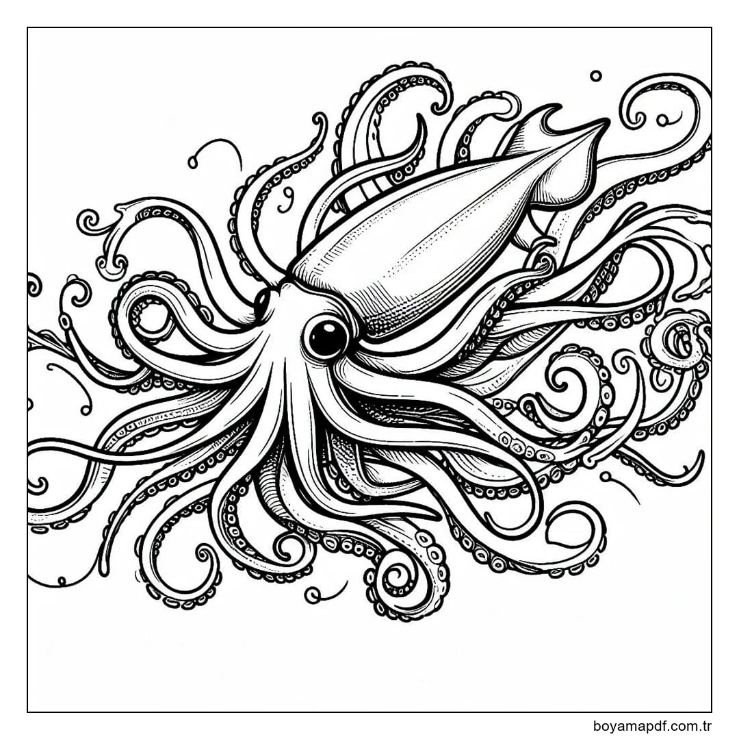 Ücretsiz kalamar görselleri Boyama Sayfası