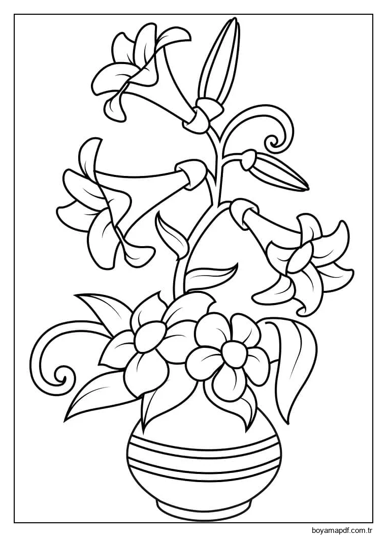 Vazoda Zambak Boyama Sayfası