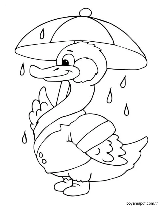 Yağmur Altında Ördek Boyama Sayfası