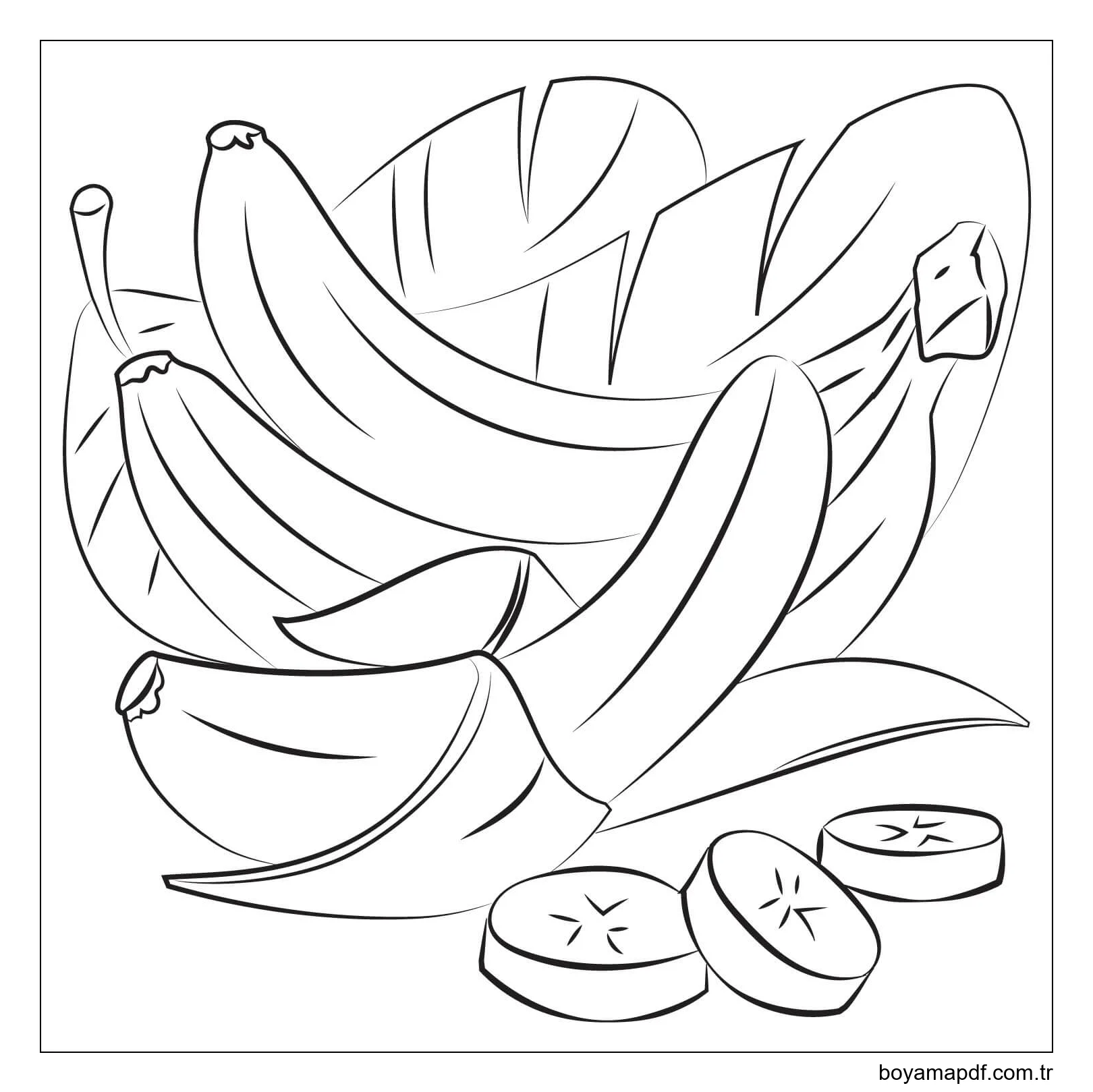 Yapraklı Muz Boyama Sayfası