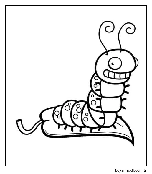 Yapraktaki Komik Solucan Boyama Sayfası