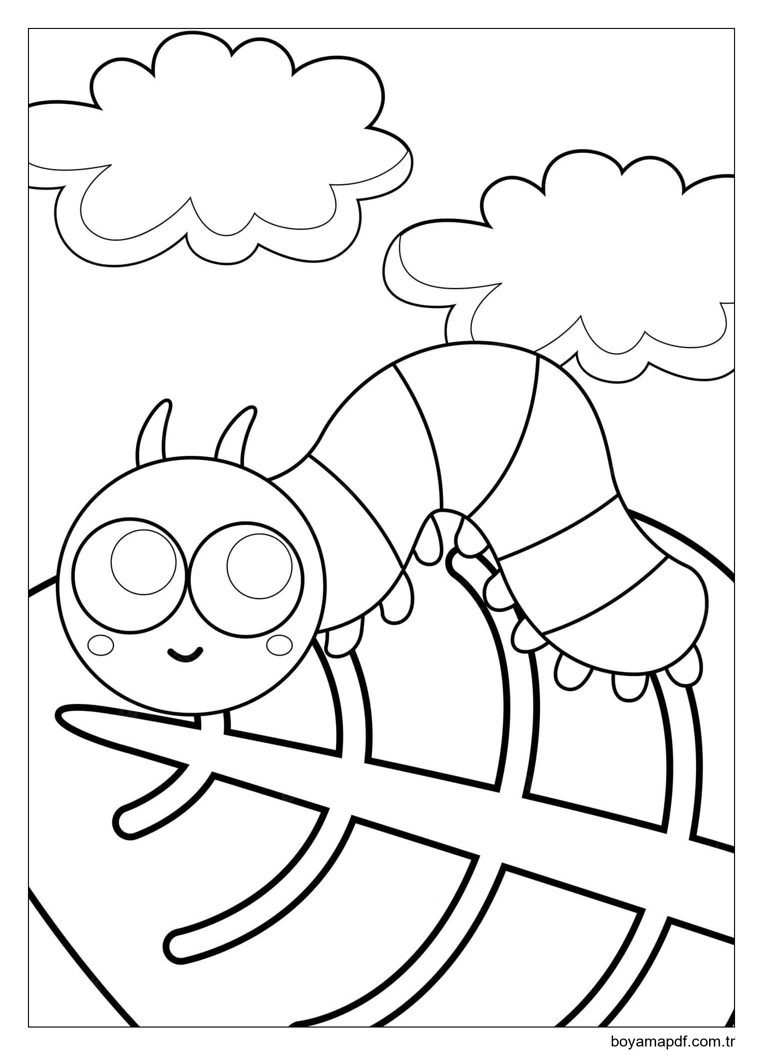 Yapraktaki Sevimli Solucan Boyama Sayfası