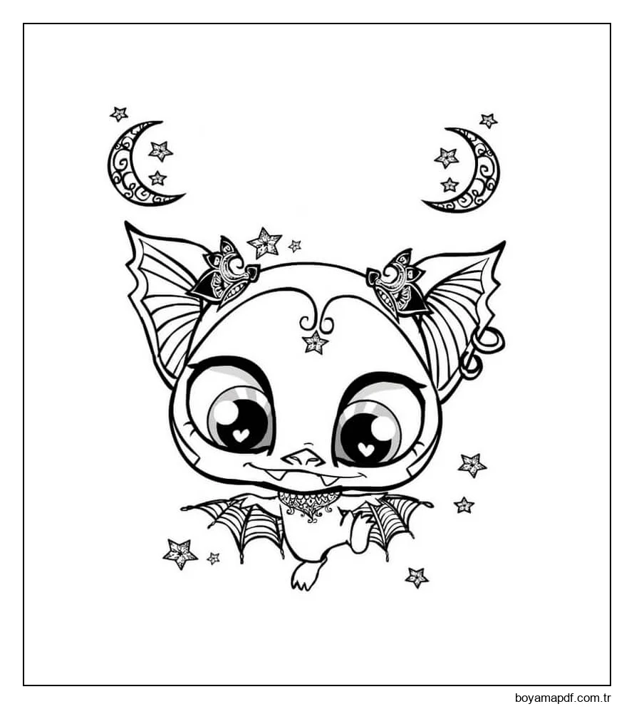 Yarasa Mandala Kawaii Boyama Sayfası