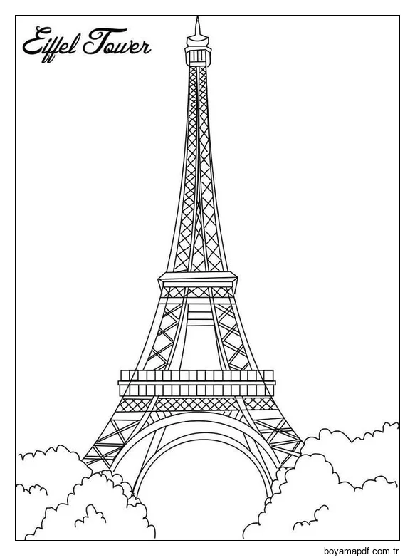 Yazdırmak için Eyfel Kulesi'ni çizin Boyama Sayfası