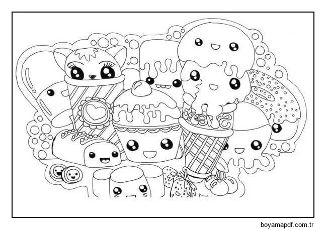 Yemek Eğlencesi Kawaii Boyama Sayfası