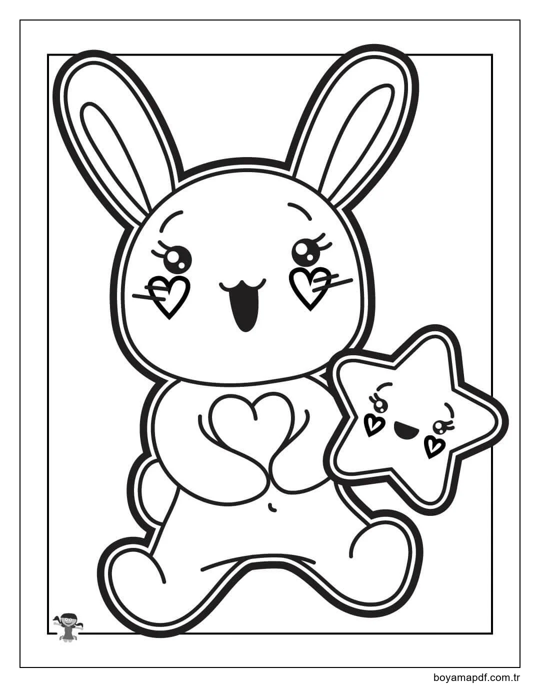 Yıldız Kawaii ile Tavşan Boyama Sayfası