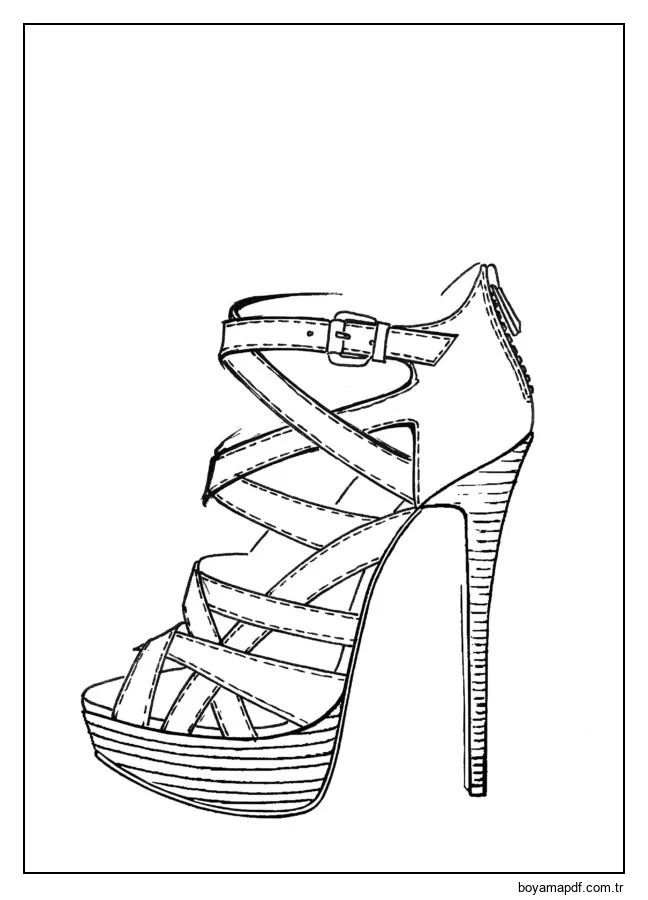Yüksek topuklu şık sandaletler. Boyama Sayfası