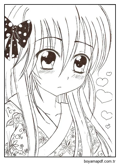 Yüz Anime Kız Kawaii Boyama Sayfası