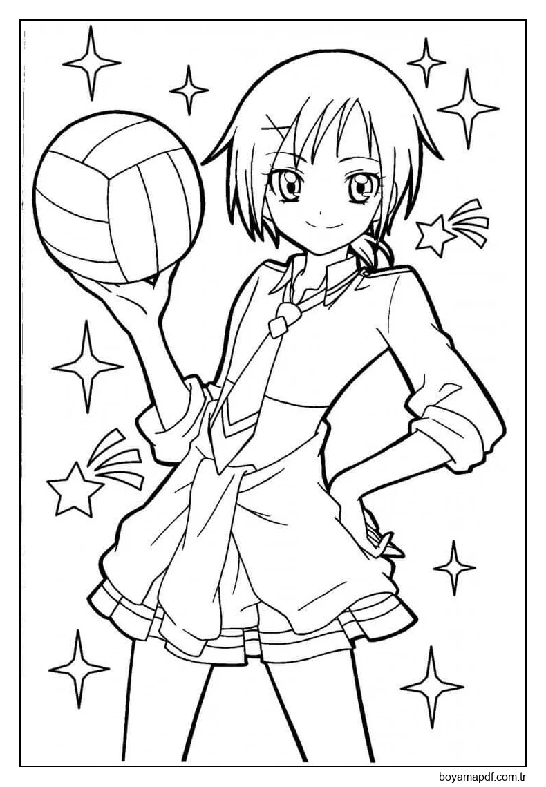 Akane Hino Voleybol Oynarken Boyama Sayfası