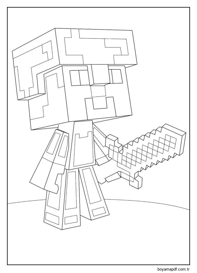 Ana karakter bir zırh giyer ve bir kılıç tutar Boyama Sayfası