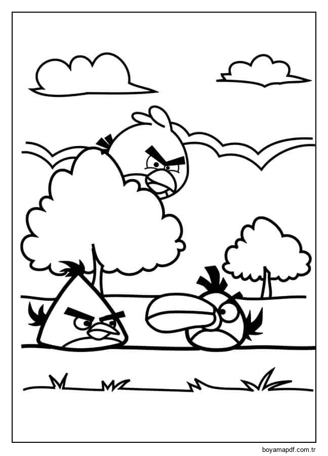 Angry Birds Bir Ağacın Yanında Oynarken Boyama Sayfası