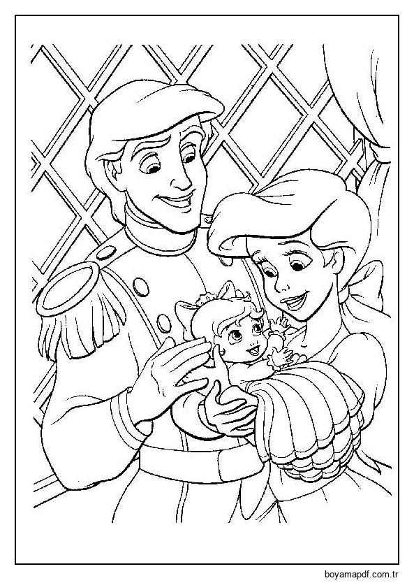 Ariel ve Eric Bebeği Tutarken Boyama Sayfası