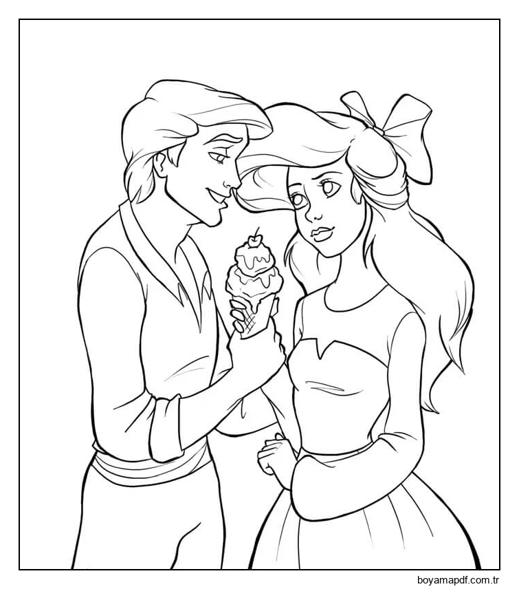 Ariel ve Eric Dondurma Tutuyor Boyama Sayfası
