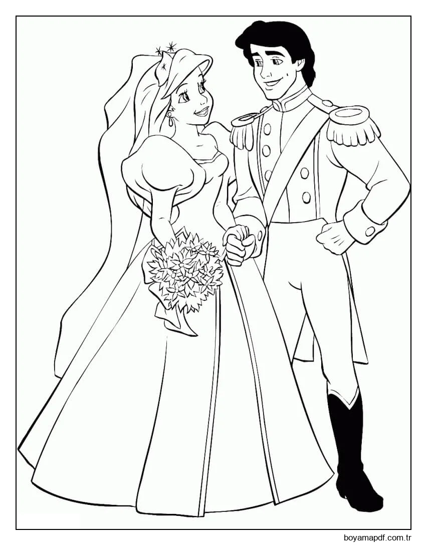 Ariel ve Eric'in Düğünü için Tebrikler Boyama Sayfası