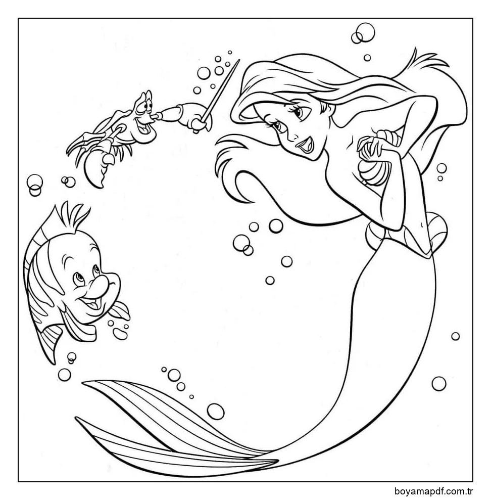 Ariel with Fish and Crab Boyama Sayfası