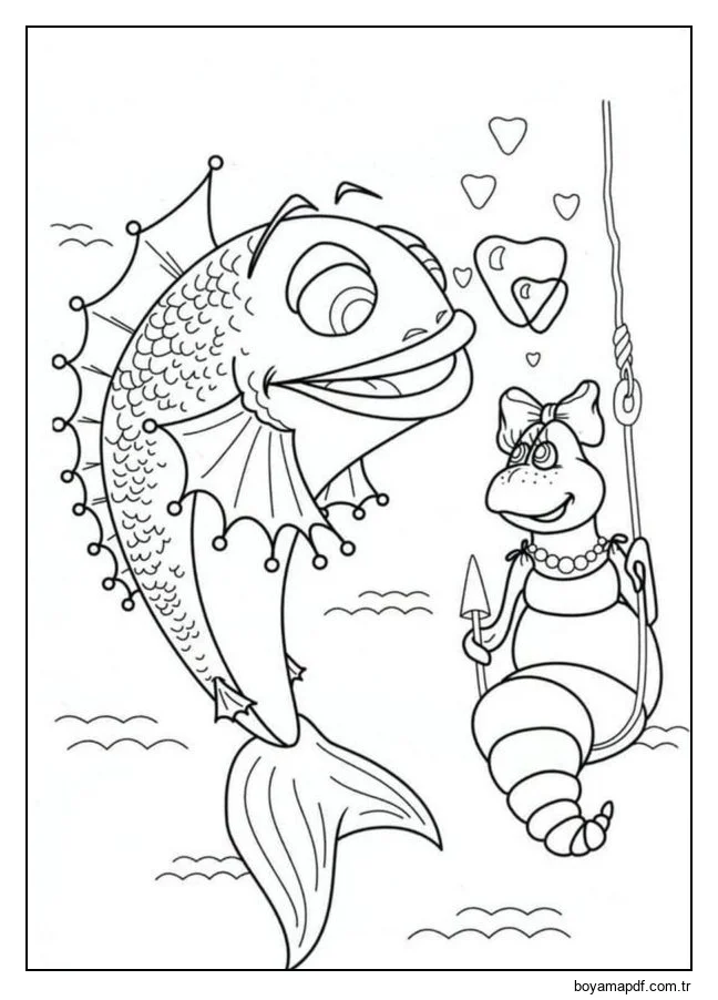 Balık ve solucan karakter çizimi