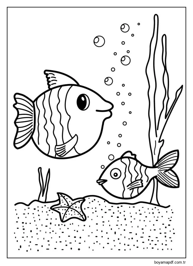 Balıklar baloncuklar üflüyor. karakter çizimi