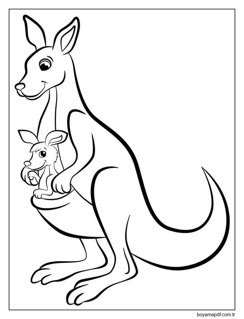 Basit Kanguru Anne ve Bebek karakter çizimi