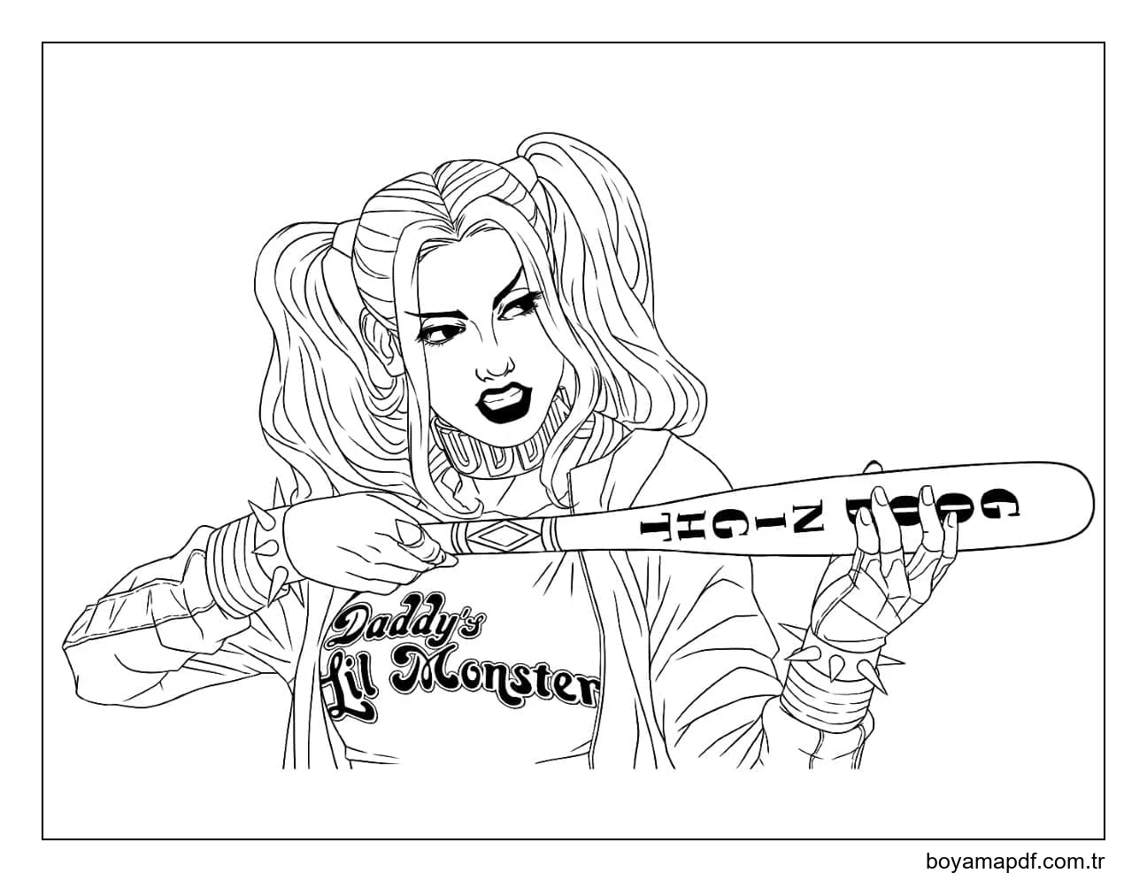 Beyzbol Sopasıyla Harley Quinn Ücretsiz karakter çizimi