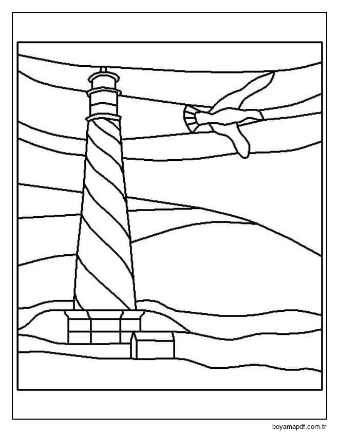 Bir kuş ile deniz feneri karakter çizimi