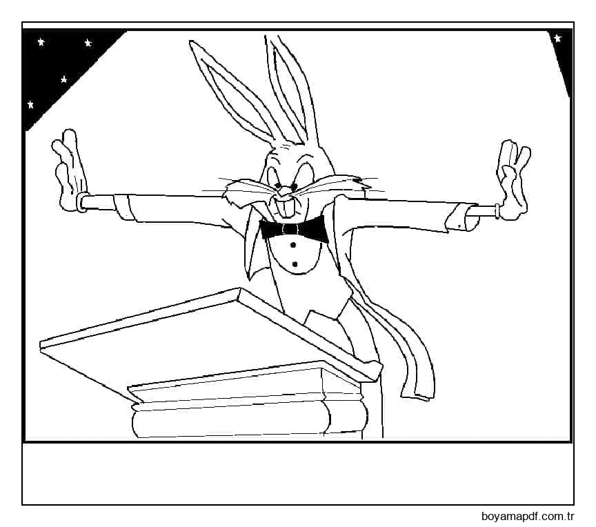 Bugs Bunny sahnede karakter çizimi