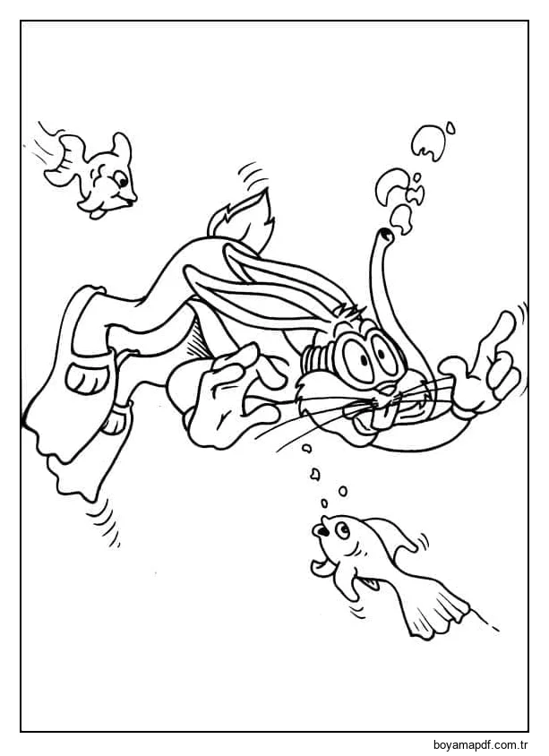 Bugs Bunny suyun altında karakter çizimi