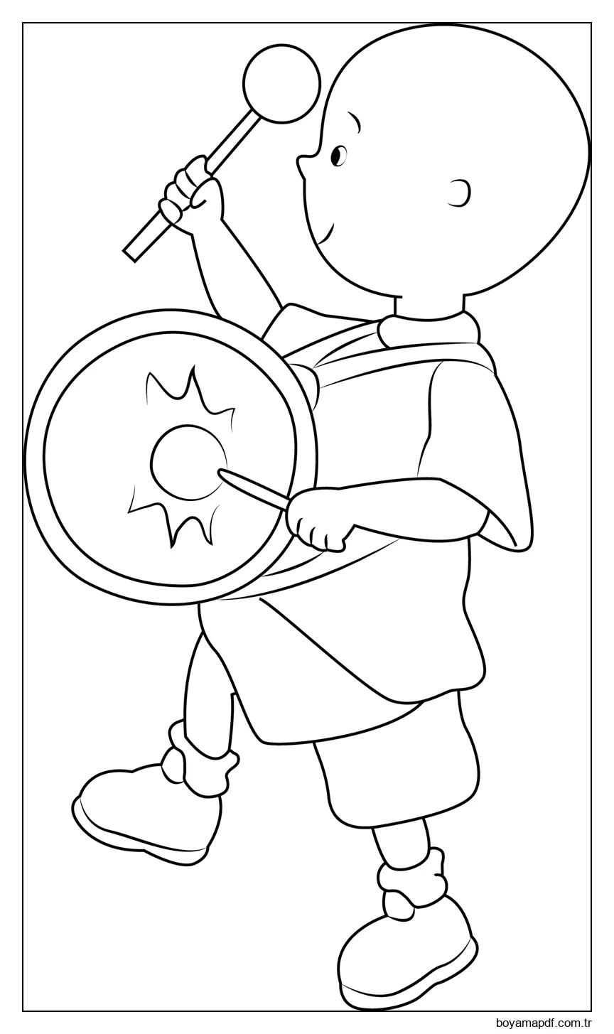 Caillou Davul Vurma Boyama Sayfası