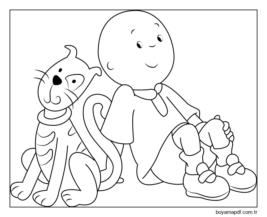 Caillou Kedi İle Gülümsüyor Boyama Sayfası