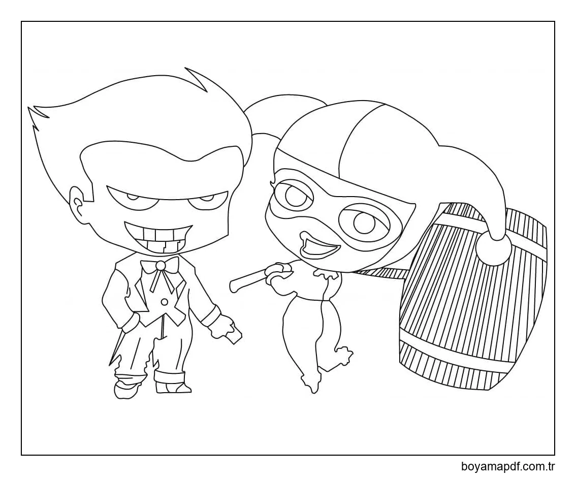 Chibi Joker ve Harley Quinn karakter çizimi