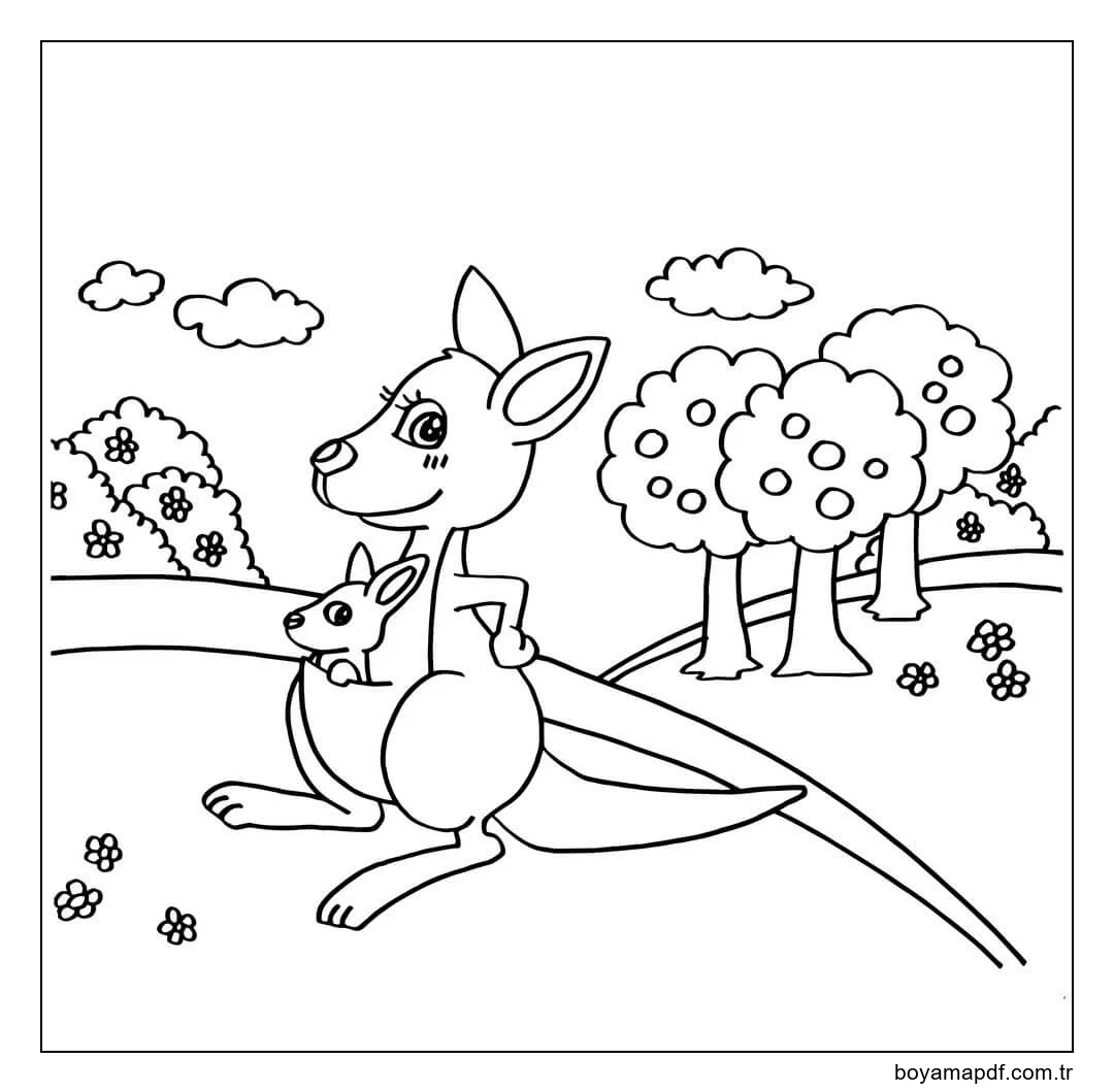 Çizgi Film Anne ve Bebek Kanguru karakter çizimi