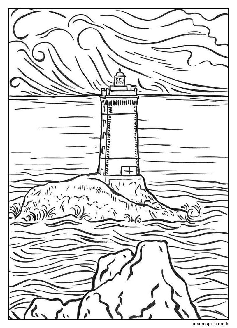 Çocuklar için deniz feneri karakter çizimi