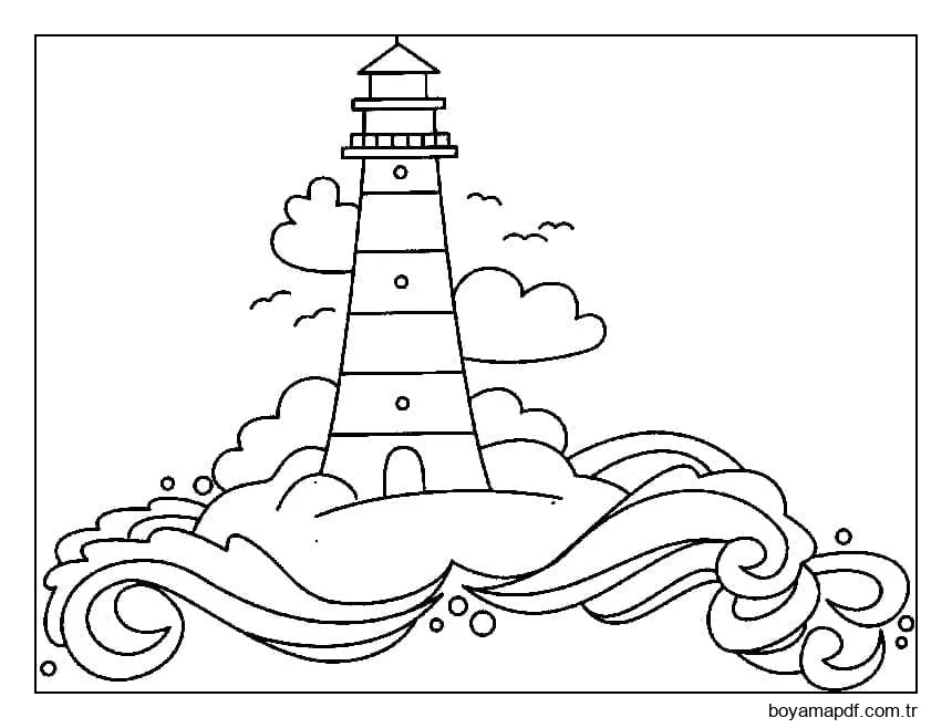 Çocuklar için deniz feneri resmi karakter çizimi