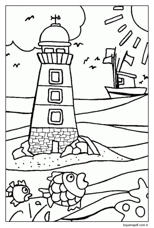 Deniz feneri baskısı karakter çizimi
