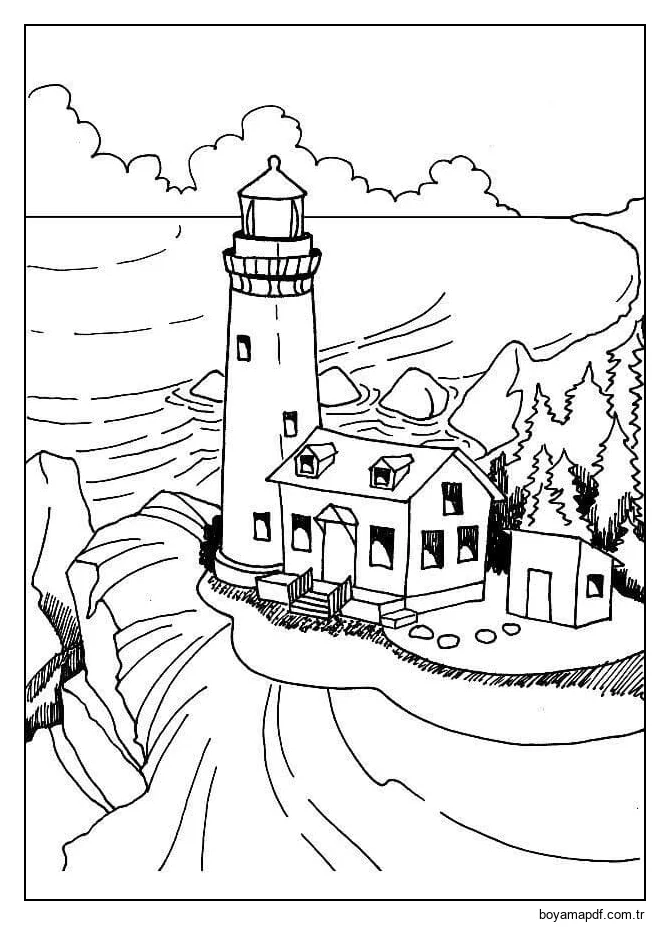 Deniz feneri resim karakter çizimi