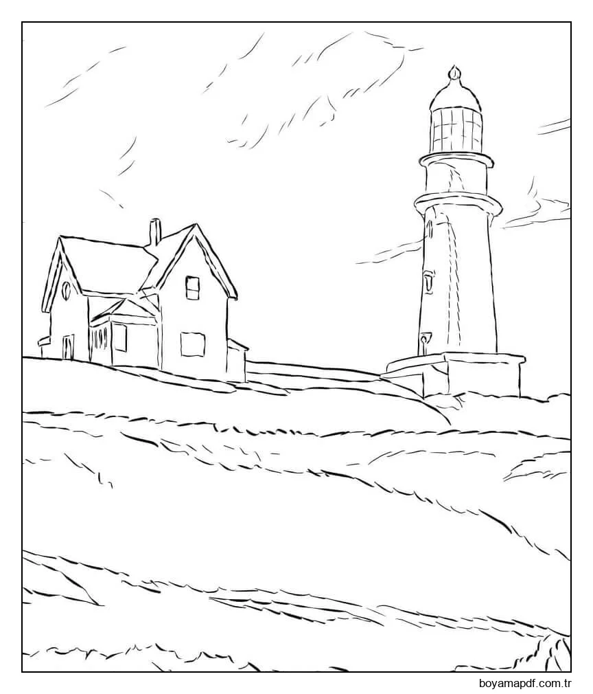 Deniz feneri tepesi karakter çizimi