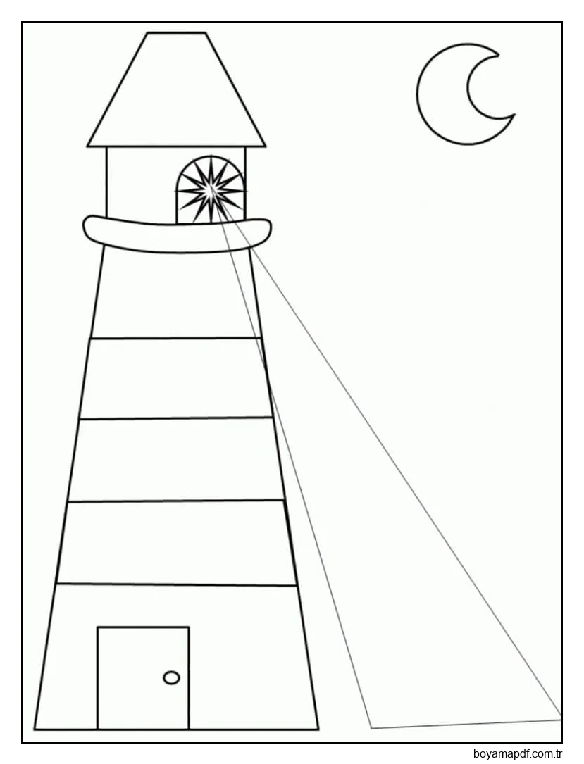 Deniz feneri ve ay karakter çizimi
