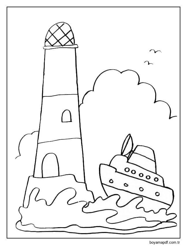 Deniz feneri ve gemi karakter çizimi