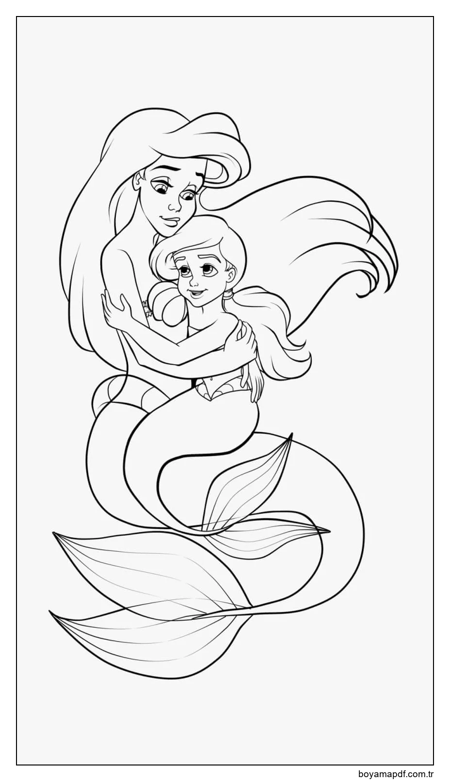Deniz Kızı Ariel Ablasına Sarılır Boyama Sayfası
