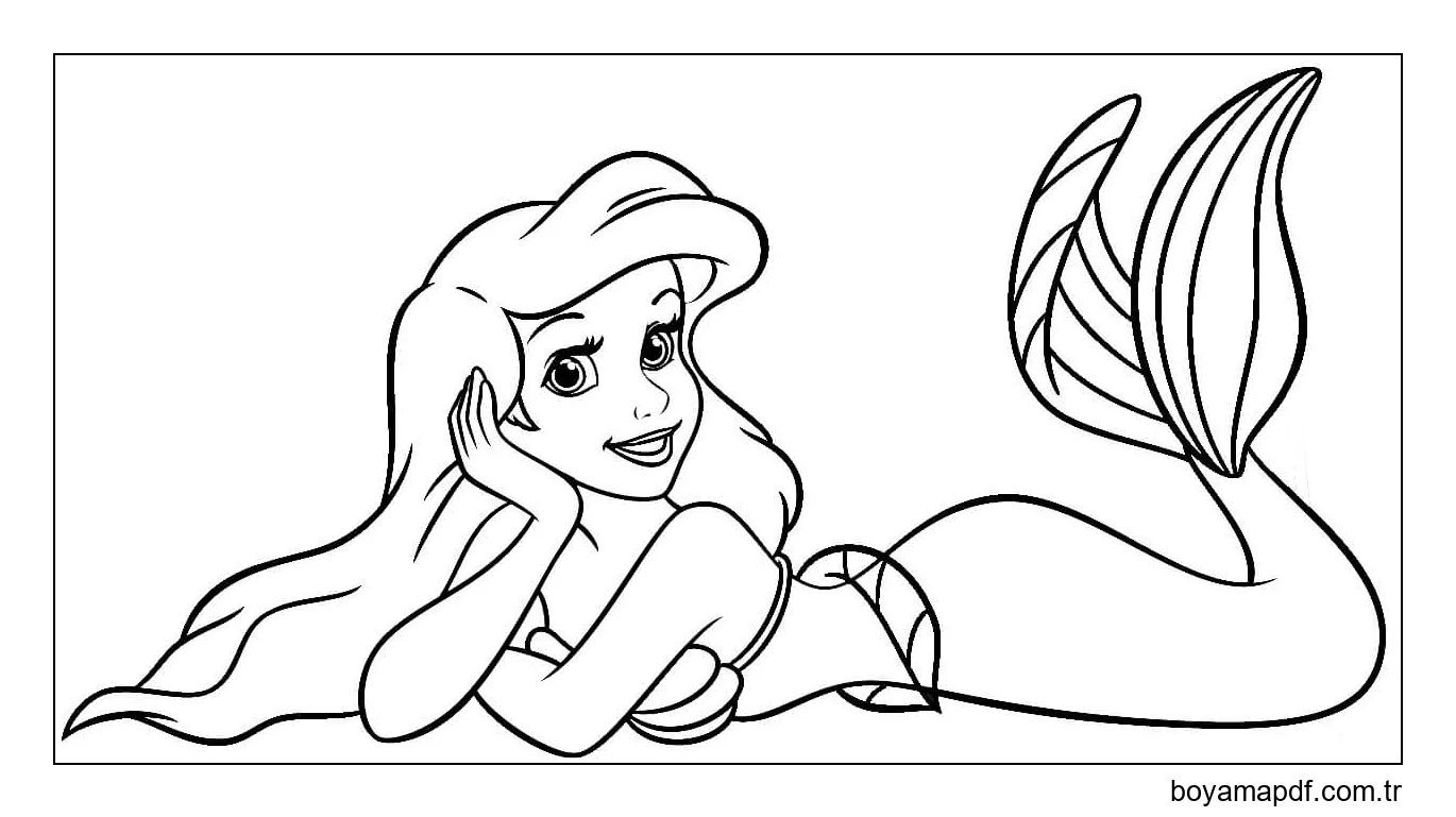 Deniz Kızı Ariel Yatarken Boyama Sayfası