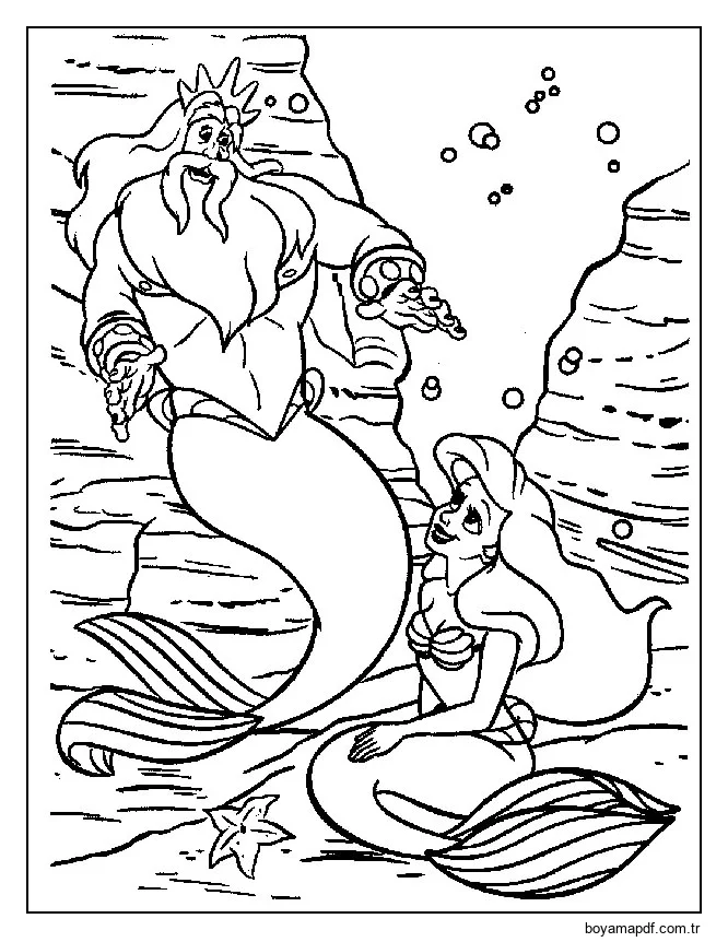 Deniz Kızı ve Baba Çizimi Boyama Sayfası