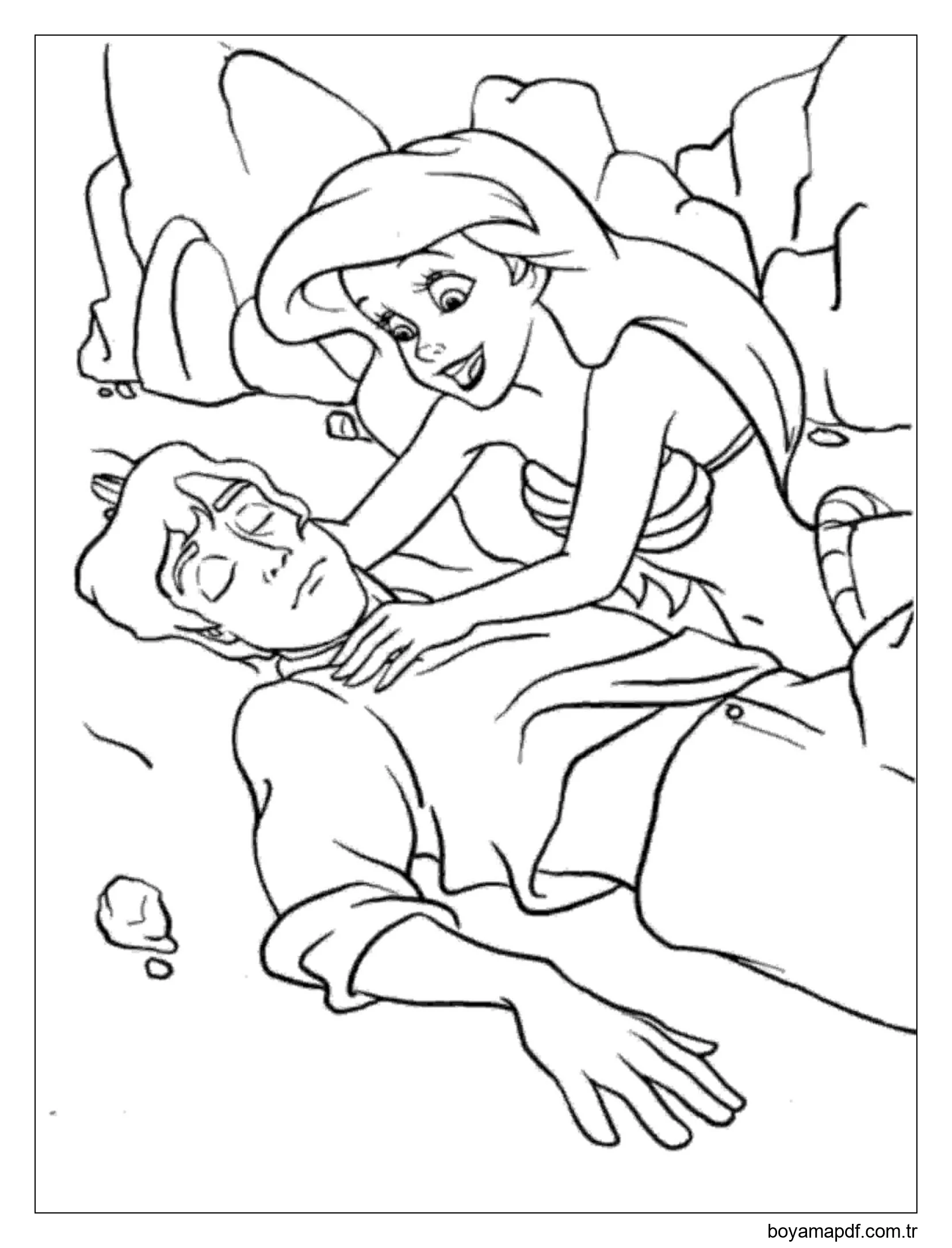 Denizkızı Ariel ve Eric Bayılıyor Boyama Sayfası