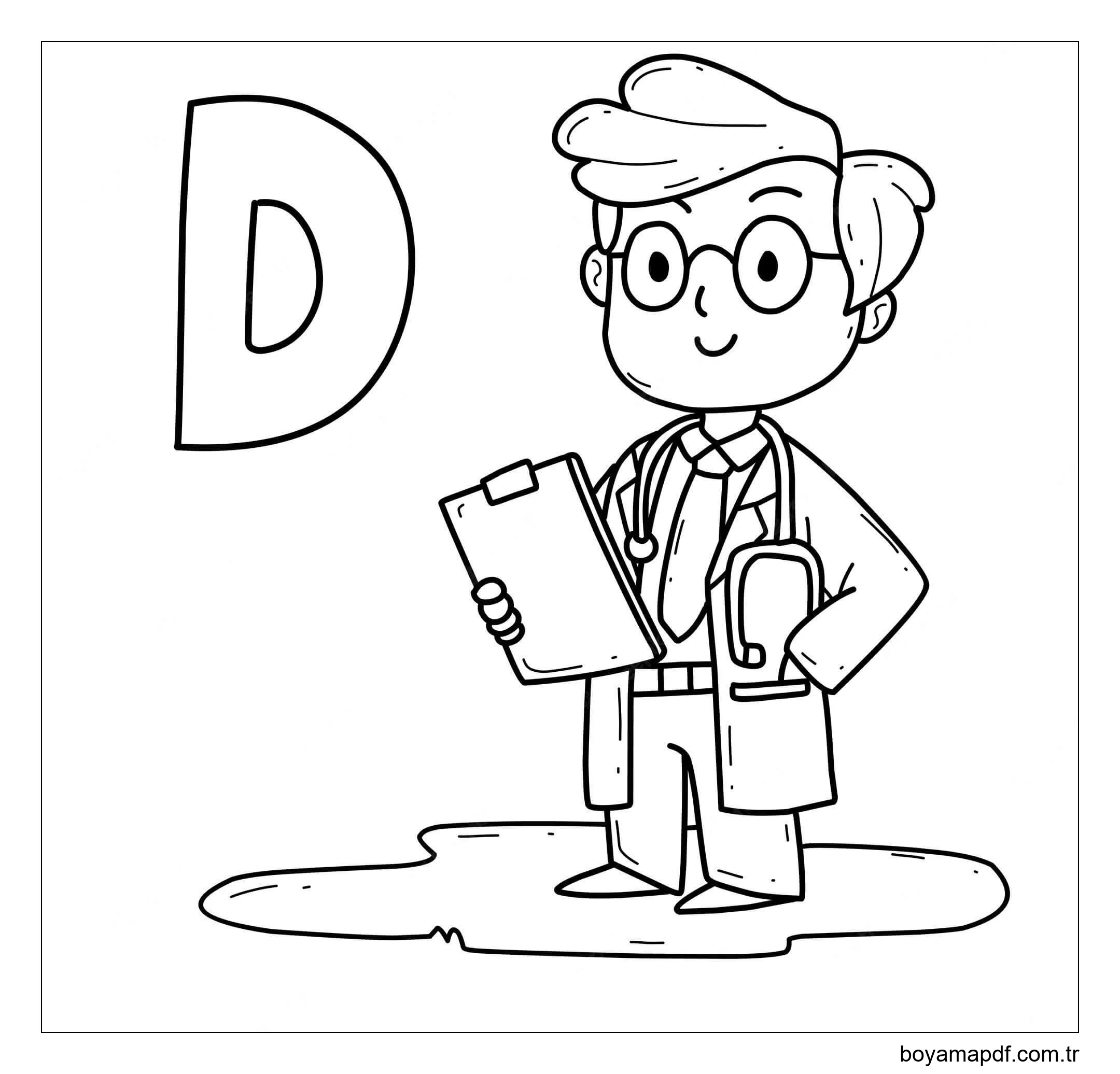 Doktor ile D Harfi Boyama Sayfası