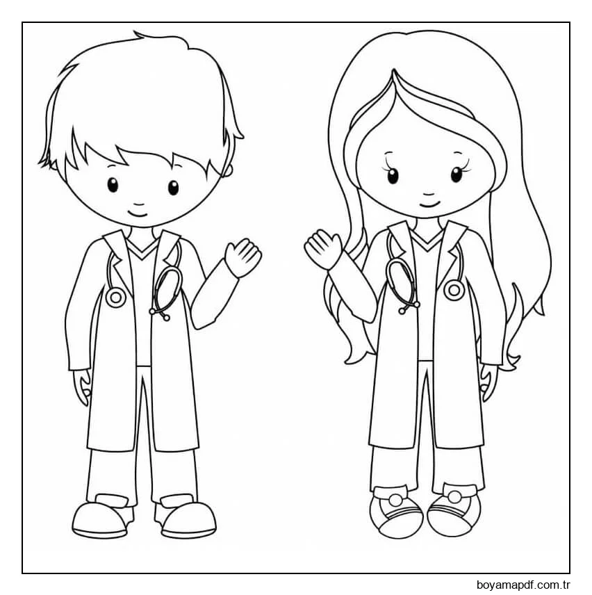 Doktor ve Hemşire Boyama Sayfası