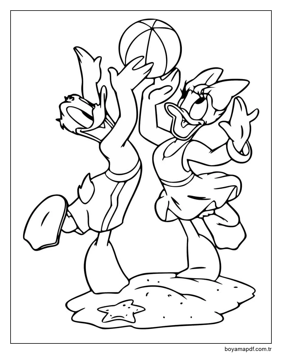 Donald ve Daisy Duck Voleybol Oynuyor Boyama Sayfası