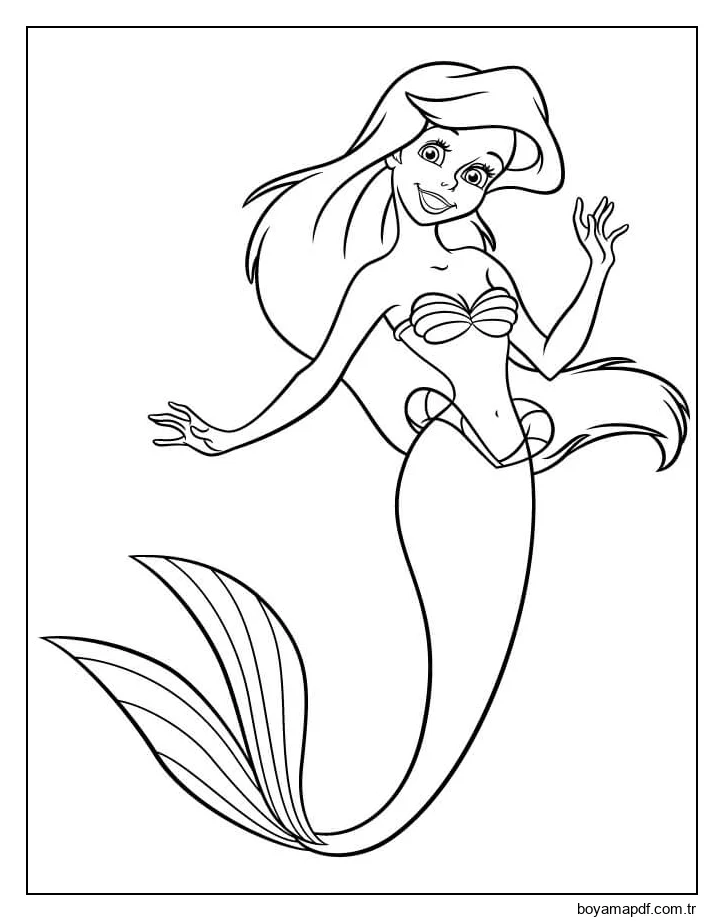 Eğlenceli Deniz Kızı Ariel Boyama Sayfası