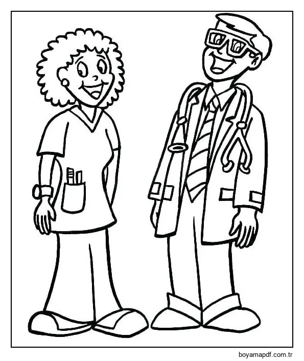 Eğlenceli Doktor ve Hemşire Boyama Sayfası