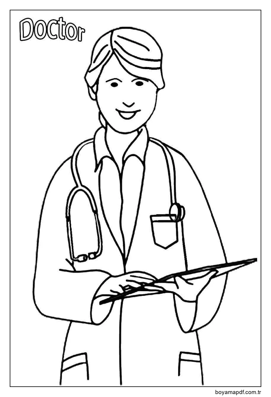Eğlenceli Kız Doktor Boyama Sayfası