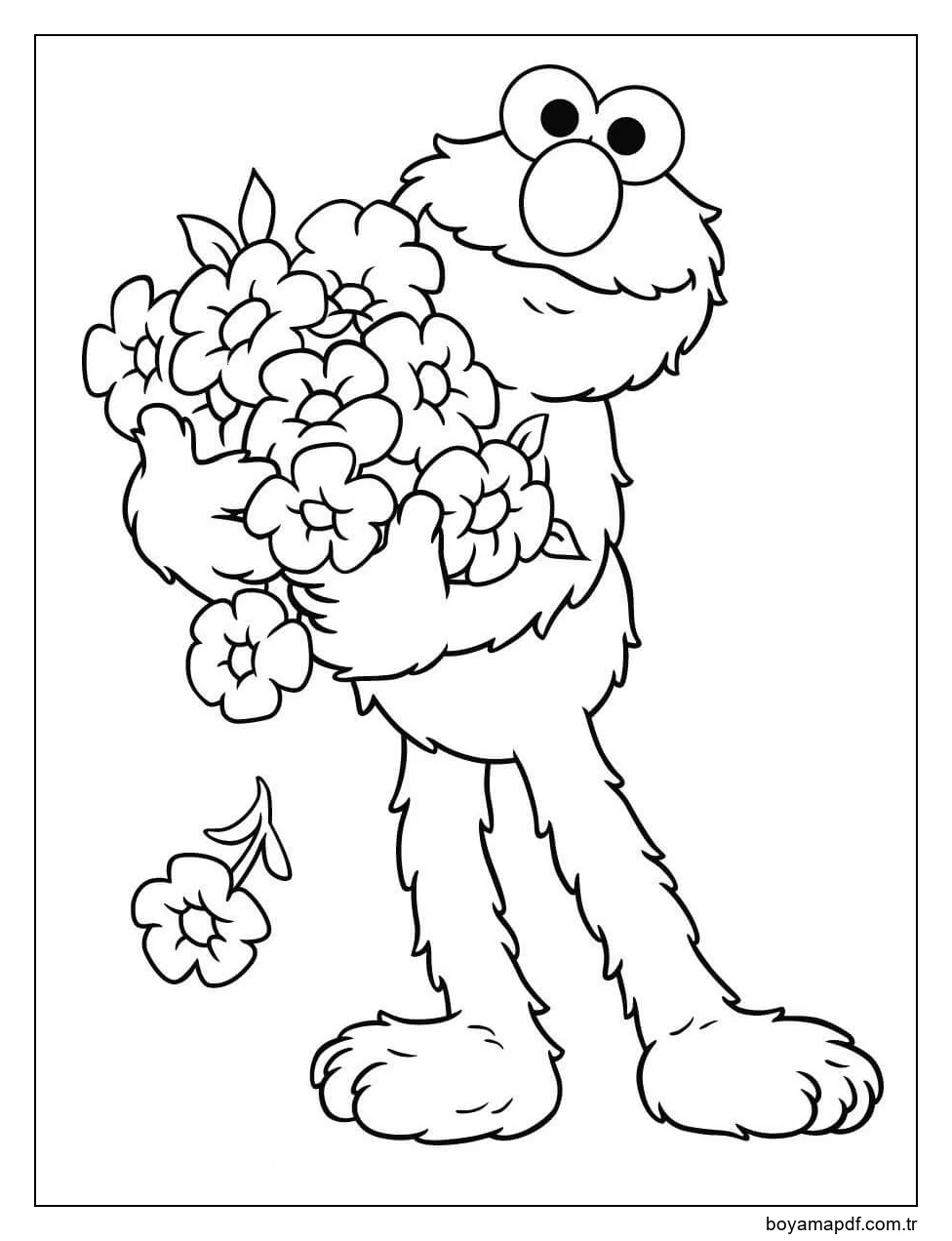 Elmo Bir Buket Tutuyor Boyama Sayfası